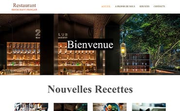 Exemple de site pour restaurant ou association, affichant menus, horaires et options de réservation.